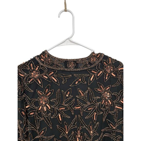 NWT Vintage Papell Studio Beaded Sequin Silk Jacket Evening Copper Black Medium - Picture 6 of 11